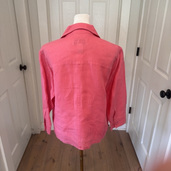 100% Linen Coral Pink Shirt Jacket Button Up Size 8 Coastal Grandma Pretty‎ - Picture 5 of 9
